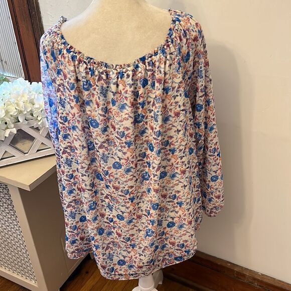 Sanctuary red white blue floral long split sleeve blouse Size L New - Picture 5 of 11